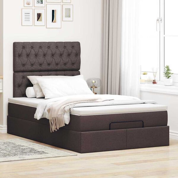 vidaXL Cadre de lit ottoman avec matelas marron fonc&eacute; 120x200 cm tissu