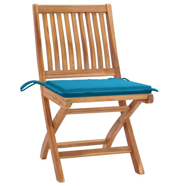 vidaXL Chaises de jardin lot de 2 et coussins bleu Bois de teck massif
