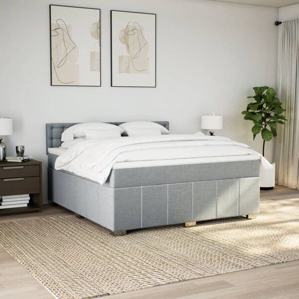 vidaXL Sommier à lattes de lit avec matelas Gris clair 180x200cm Tissu