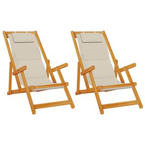 vidaXL Chaise de plage avec coussin 2 pcs Marron Bois d'Acacia Massif