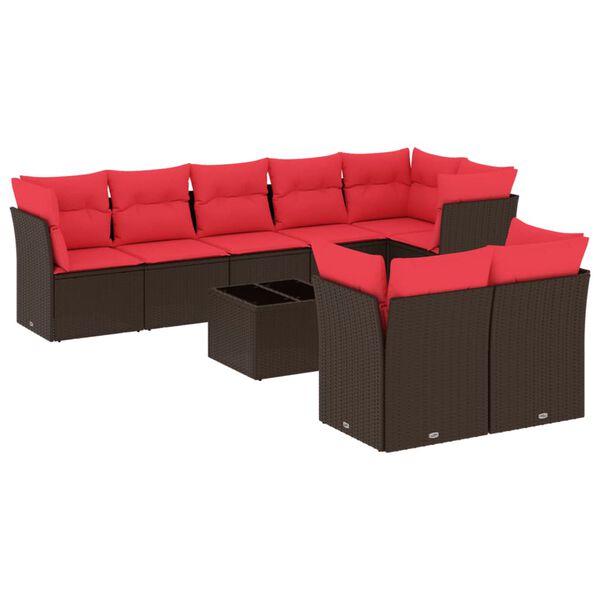 vidaXL Salon de jardin avec coussins 9 pcs marron r&eacute;sine tress&eacute;e