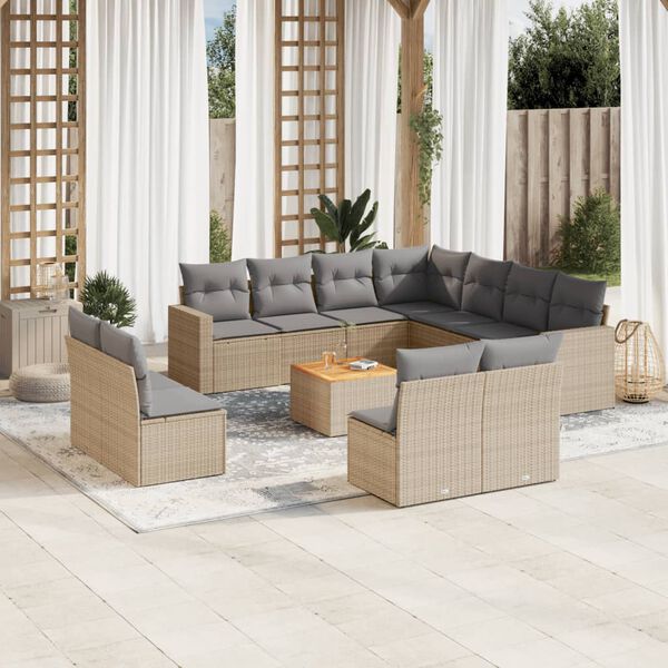 vidaXL Salon de jardin avec coussins 12 pcs beige r&eacute;sine tress&eacute;e