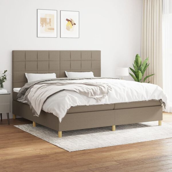 vidaXL Sommier &agrave; lattes de lit avec matelas Taupe 200x200 cm Tissu