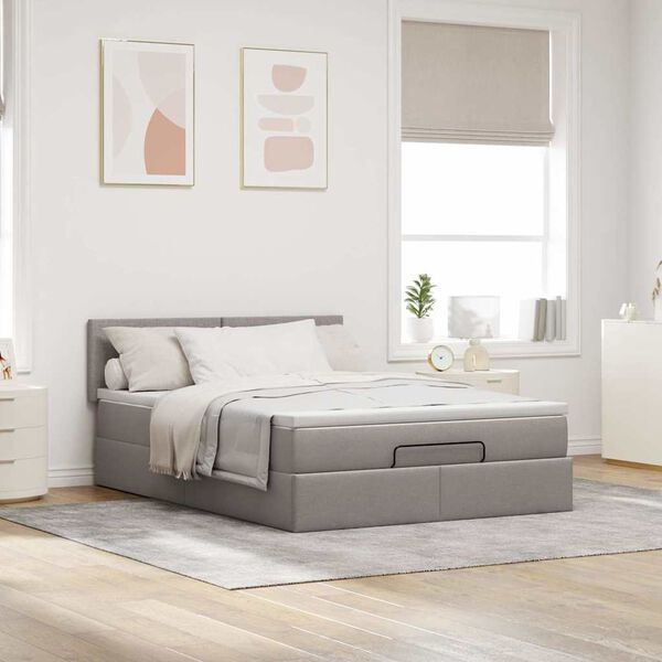 vidaXL Lit ottoman avec matelas et LED taupe 140x190 cm tissu