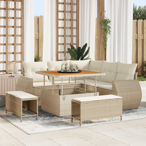 vidaXL Ensemble de canap&eacute; de jardin 8 pcs Beige polyrotin
