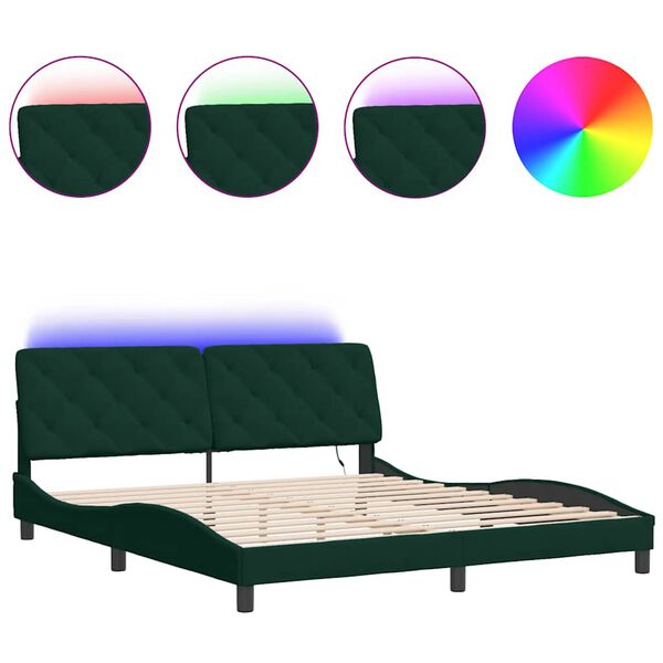 vidaXL Cadre de lit avec LED sans matelas vert fonc&eacute; 180x200 cm velours