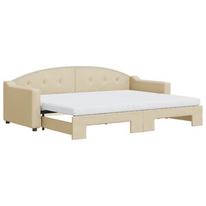 vidaXL Lit de jour avec gigogne et matelas cr&egrave;me 80x200 cm tissu