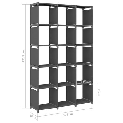 vidaXL Étagère d'affichage 15 cubes Gris 103x30x175,5 cm Tissu