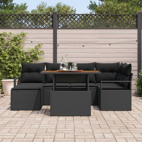 vidaXL Ensemble de canap&eacute; de jardin 7 pcs Noir Poly rotin