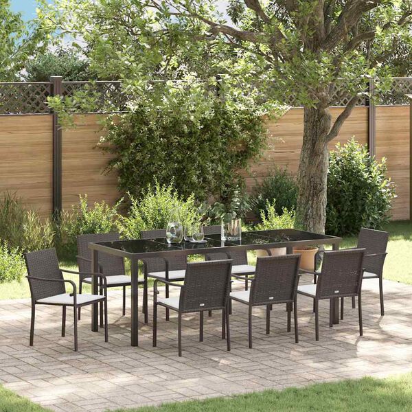 vidaXL Ensemble de salle &agrave; manger pour jardin 9 pcs Marron Poly rotin
