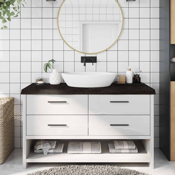 vidaXL Comptoir de salle de bain marron fonc&eacute; bois massif trait&eacute;