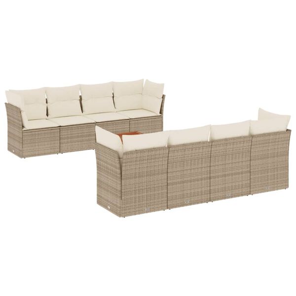 vidaXL Salon de jardin avec coussins 9 pcs beige r&eacute;sine tress&eacute;e