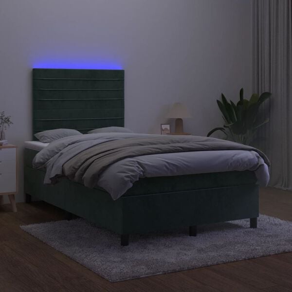 vidaXL Sommier &agrave; lattes de lit avec matelas LED Vert fonc&eacute; 120x200 cm
