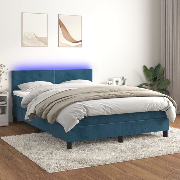 vidaXL Sommier &agrave; lattes de lit avec matelas LED Bleu fonc&eacute; 140x200 cm