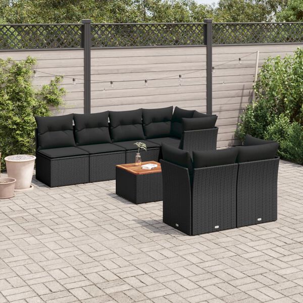vidaXL Salon de jardin 8 pcs avec coussins noir r&eacute;sine tress&eacute;e