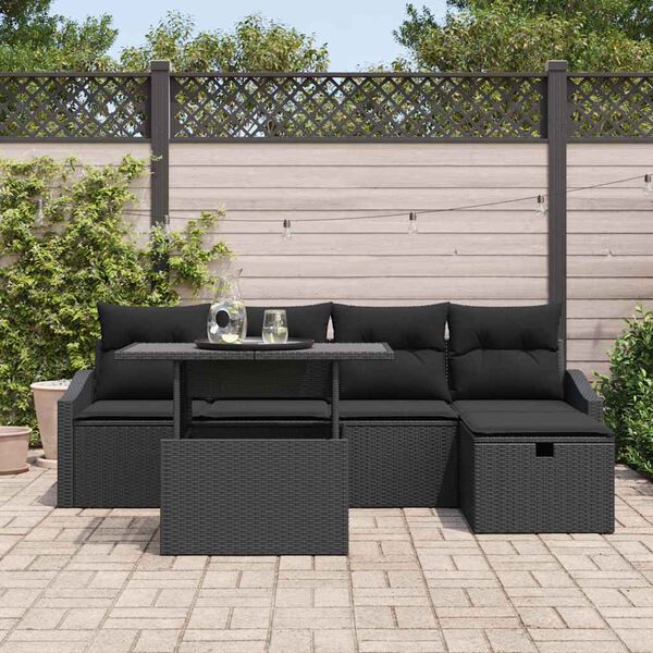 vidaXL Ensemble de canap&eacute; de jardin avec coussin 6 pcs Noir polyrotin