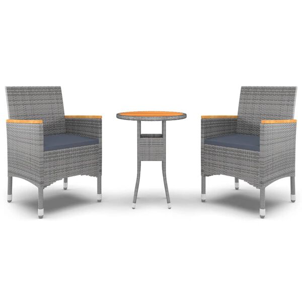 vidaXL Ensemble &agrave; manger de jardin 3 pcs R&eacute;sine tress&eacute;e Gris