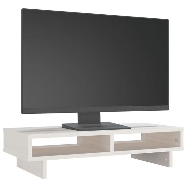 vidaXL Support de moniteur Blanc 60x27x14 cm Bois de pin solide