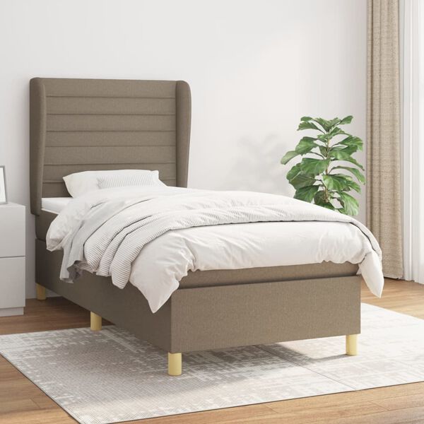 vidaXL Sommier &agrave; lattes de lit avec matelas Taupe 90x190 cm Tissu