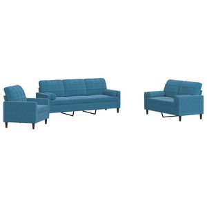 vidaXL Ensemble de canapés 3pcs et coussins et traversins bleu velours