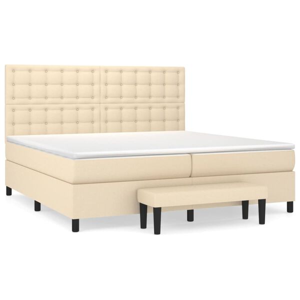 vidaXL Sommier &agrave; lattes de lit avec matelas Cr&egrave;me 200x200 cm Tissu