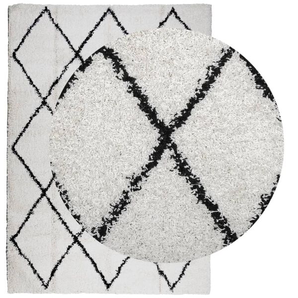 vidaXL Tapis shaggy PAMPLONA poils longs moderne cr&egrave;me noir 140x200 cm