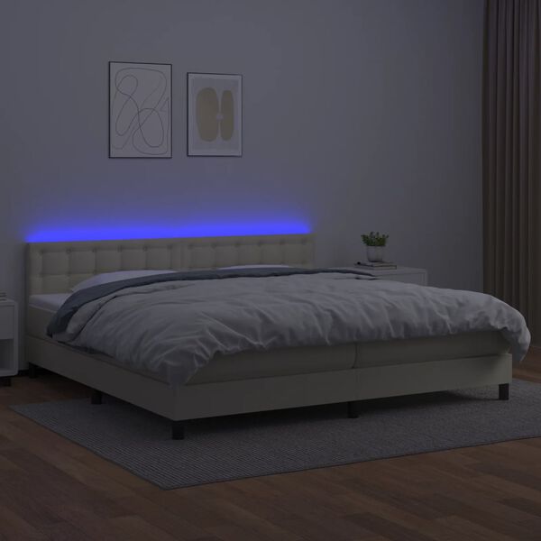 vidaXL Sommier &agrave; lattes de lit avec matelas et LED Cr&egrave;me 200x200 cm