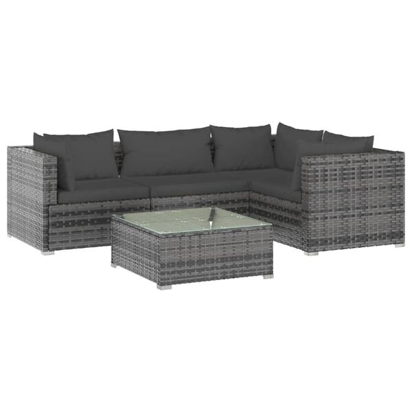 vidaXL Salon de jardin 5 pcs avec coussins R&eacute;sine tress&eacute;e Gris