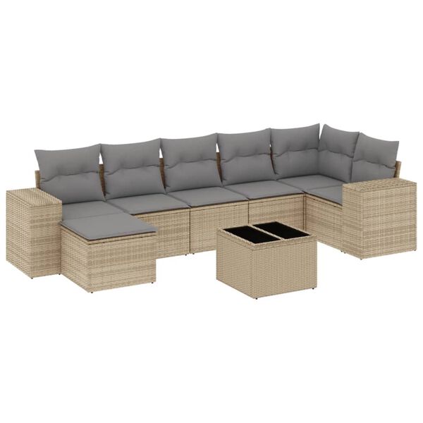 vidaXL Salon de jardin avec coussins 8 pcs beige r&eacute;sine tress&eacute;e