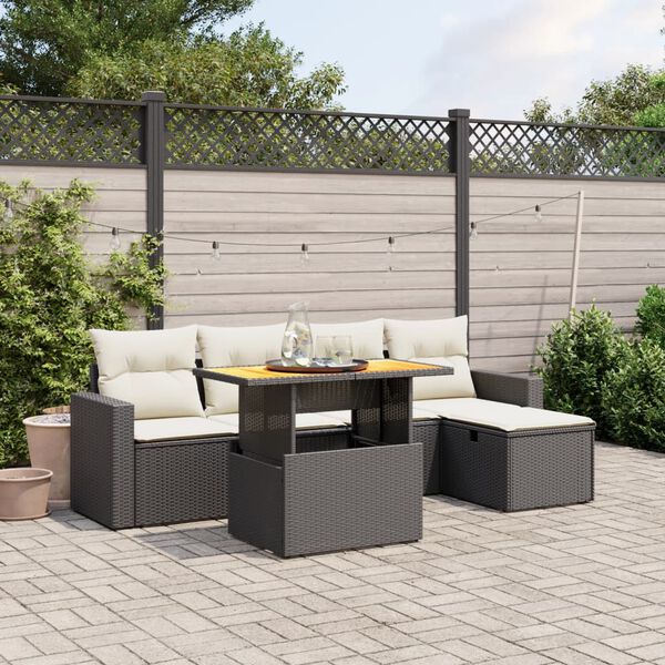 vidaXL Salon de jardin 6 pcs avec coussins noir r&eacute;sine tress&eacute;e