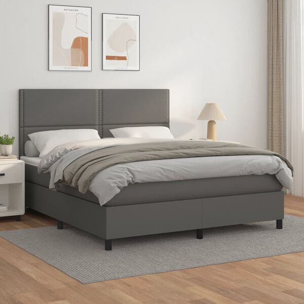 vidaXL Sommier &agrave; lattes de lit avec matelas Gris 160x200 cm Similicuir