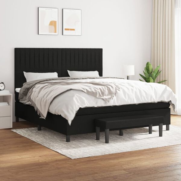 vidaXL Sommier &agrave; lattes de lit avec matelas Noir 180x200 cm Tissu