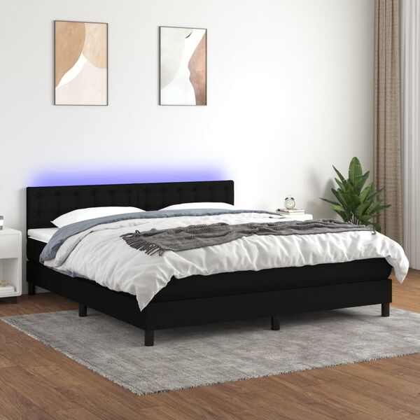 vidaXL Sommier &agrave; lattes de lit avec matelas LED Noir 180x200 cm Tissu