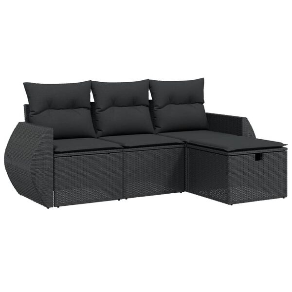 vidaXL Salon de jardin 4 pcs avec coussins noir r&eacute;sine tress&eacute;e