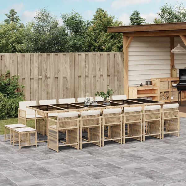 vidaXL Ensemble &agrave; manger de jardin et coussins 17 pcs beige