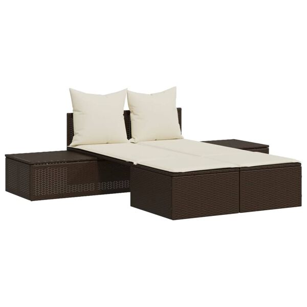 vidaXL Chaise longue double avec coussins marron r&eacute;sine tress&eacute;e