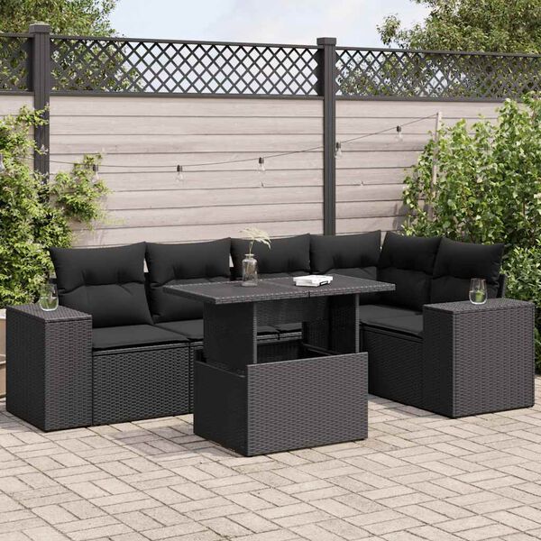 vidaXL Salon de jardin 6 pcs avec coussins noir r&eacute;sine tress&eacute;e