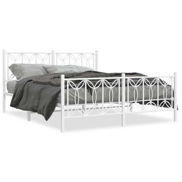 vidaXL Cadre de lit métal sans matelas et pied de lit blanc 160x200 cm