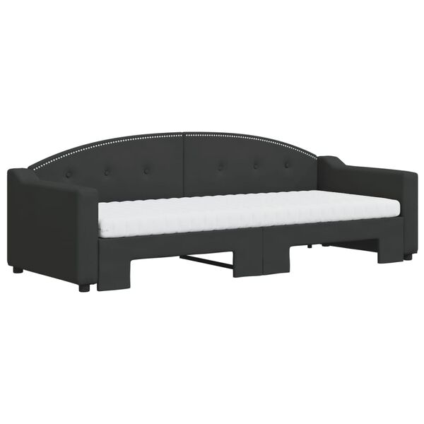 vidaXL Lit de jour avec lit gigogne et matelas noir 80x200 cm tissu