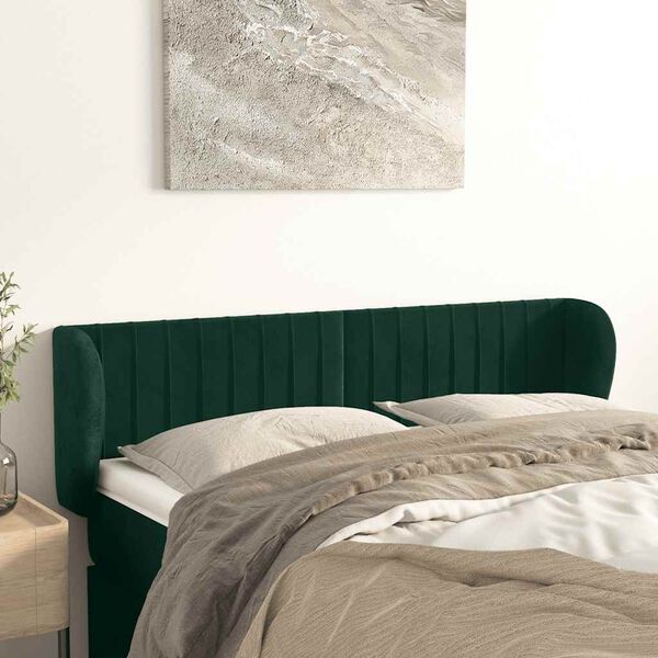 vidaXL T&ecirc;te de lit avec oreilles Vert fonc&eacute; 147x23x78/88 cm Velours