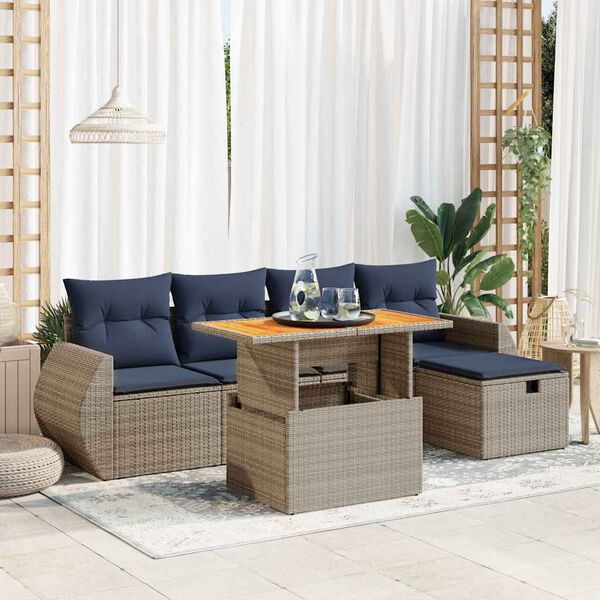 vidaXL Salon de jardin 6 pcs avec coussins noir r&eacute;sine tress&eacute;e acacia