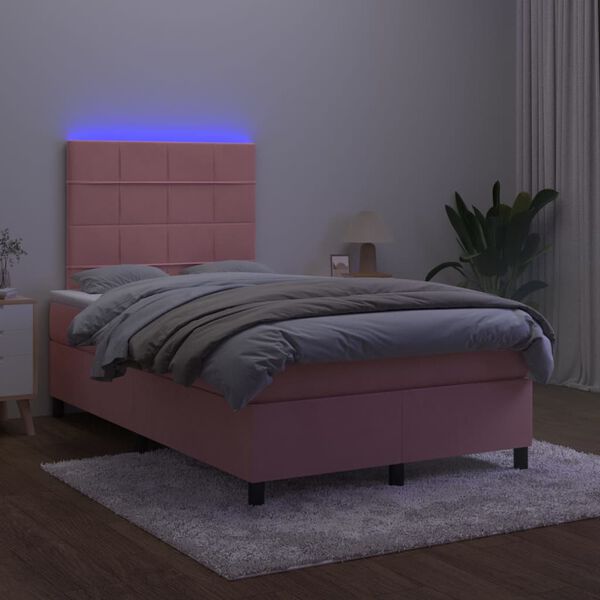 vidaXL Sommier &agrave; lattes de lit avec matelas LED Rose 120x200cm Velours