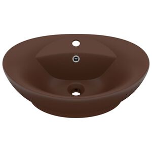 vidaXL Lavabo ovale &agrave; trop-plein Marron fonc&eacute; mat 58,5x39 cm C&eacute;ramique