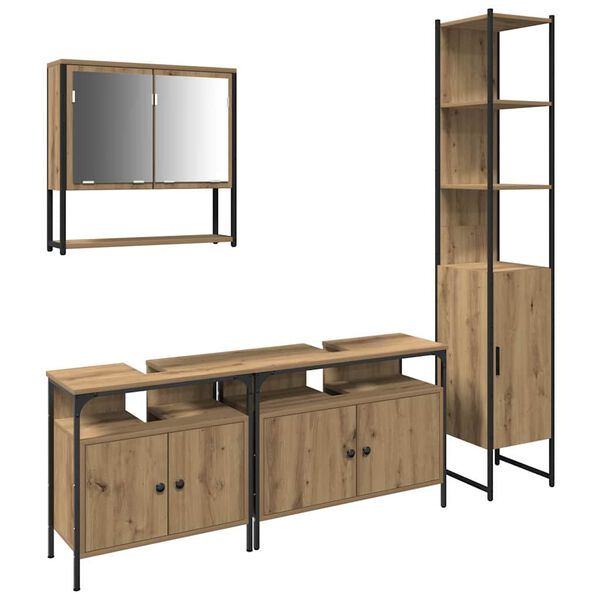 vidaXL Ensemble de mobilier de salle de bain 4 pcs ch&ecirc;ne artisanal