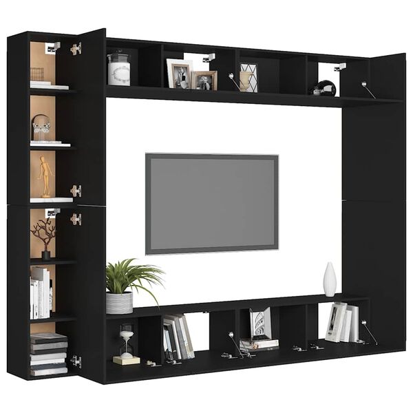 vidaXL Ensemble de meubles TV 8 pcs Noir Bois d'ing&eacute;nierie