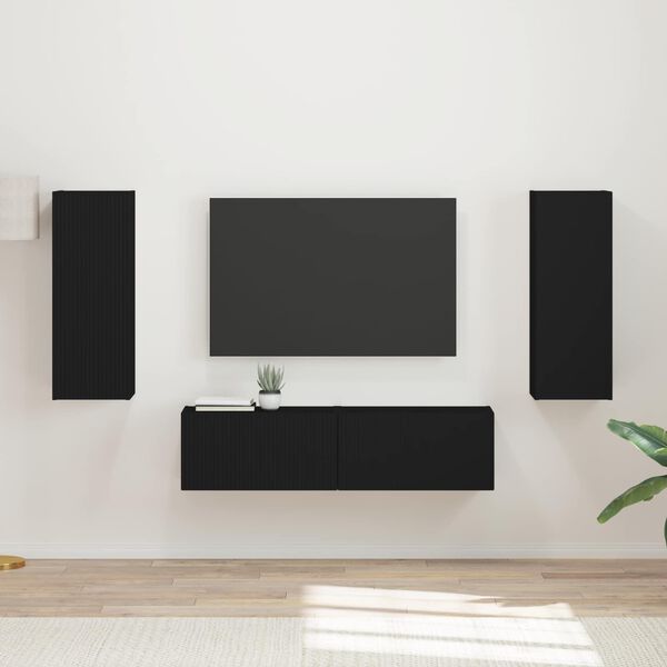 vidaXL Ensemble meuble TV Montage mural 2 pcs Noir Bois d'ing&eacute;nierie