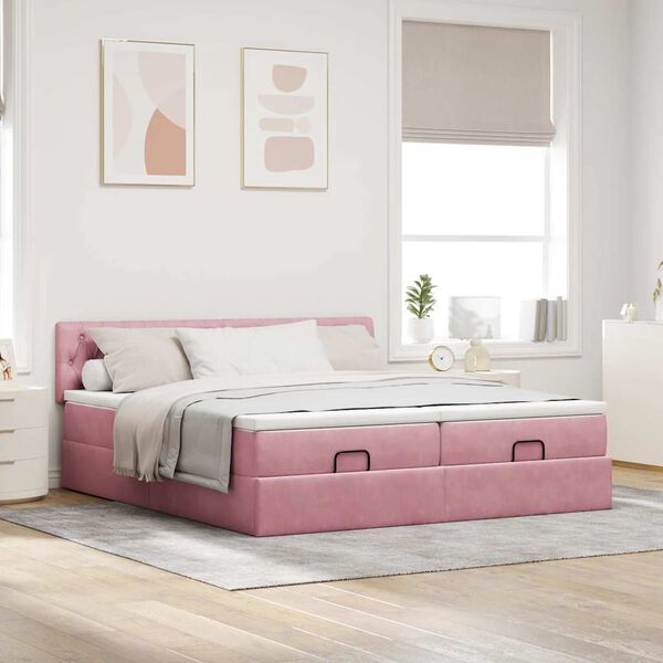 vidaXL Cadre de lit ottoman avec matelas rose 200x200 cm velours