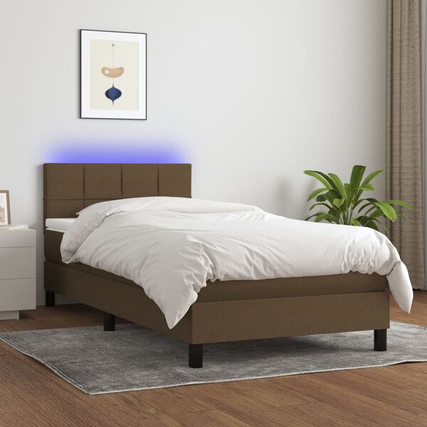 vidaXL Sommier &agrave; lattes de lit et matelas et LED Marron fonc&eacute; 80x200cm