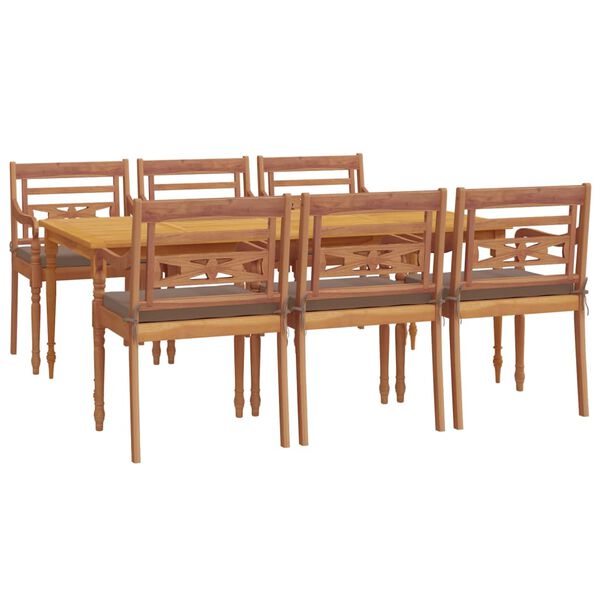 vidaXL Ensemble &agrave; manger de jardin coussins 7pcs Bois de teck solide