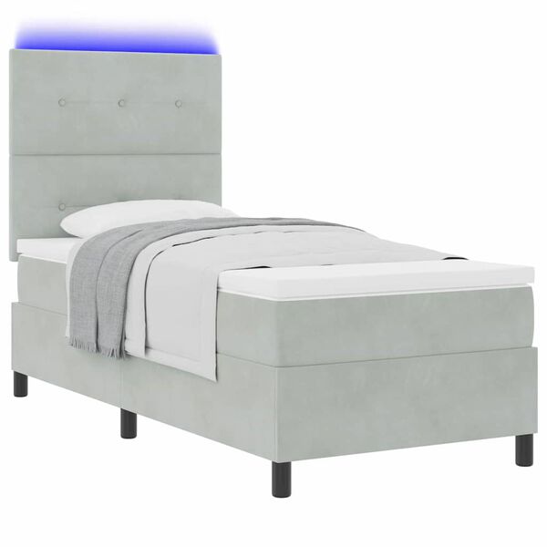 vidaXL Lit &agrave; ressort LED avec matelas Gris clair 80 x 200 cm Velours
